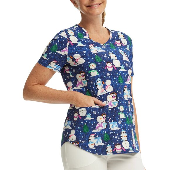 Scrub Star Womens Scub Top Size XL Extra Soft Stretch Winter Christmas Snowman - Picture 4 of 10